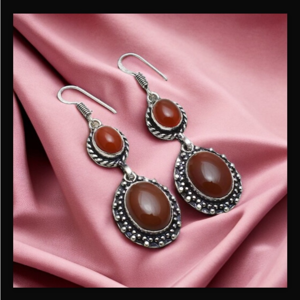 Carnelian Handcrafted Dangling Drop Down
Hook Style Earrings 2.48" L New W Tags